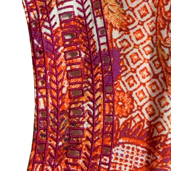 Antonio Melani Dress 10 Orange Blue Floral Sleeveless V-Neck Lined Belt Loops - Picture 4 of 12